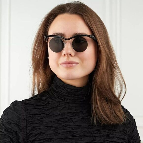 NEW Prada PRA24S 1AB5S0 Black Dark Grey Round Unisex Sunglasses 0PR A24S - Picture 1 of 15